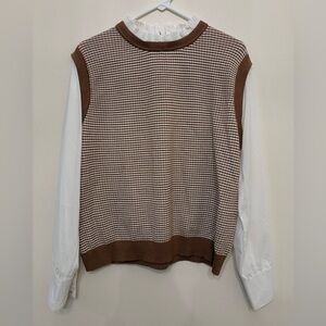 Sioni Milano Women's blouse. (Brown & white stripped) Ruffled collar.